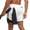 Mens Double Deck Running Sport Reflective Striped Shorts Gym Fitness Workout Bermuda Bodybuilding Quick Dry Man Short Pants