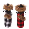 DHL50pcs Christmas Decorations Plaid Bottle Bags Bow-tie Fur Ball Red Wine set With Black Check