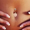 Stainless Steel Flower Crystal Navel Bar Belly Button Ring Piercing Jewelry