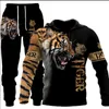 Cool 3D Wolf Printed Hoodies + Pants 2pc Set Fashion Men's Lion Tracksuit Casual Pullovers Men's Clothing Streetwear Suit G1217