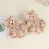 Womens Plush Teddy Bear House Slippers Bruin Huis Indoor Zachte Antislip Faux Bont Leuke Pluizige Roze Winter Warme Schoen