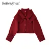 TWOTWINSTYLE Korean Patchwork Bib Sweater For Female Turtleneck Long Sleeve Short Knitted Cardigans Women Autumn Fashionable 210517