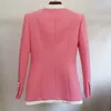 Бесплатная осень OL сплошной пиджак для женщин розовый сексуальный с длинным рукавом двубортная стройная мода одежда 210524