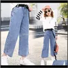 Baby Clothing Baby, & Maternity Drop Delivery 2021 Kids Denim Teenage Jeans For Girls Wide Leg Pants 10 12 Year Elastic High Waist Children T