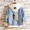 Mode- Jeansjacke Jeans Mode Kpop Hoodie Sweatshirt Anime Eren Jaeger Levi Titans Attack Männer Frauen Jacke Hoody