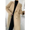 Giacche di lana delle donne di modo calda caldo stile coreano ufficio signora elegante kaki cappotto lungo cappotti tuta sportiva 210608