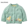 SAILEROAD 2-7Years Baby Girl Clothes Striped Sweater Chicken Paillettes Girls Cardigan Autumn Embroidery Kids Sweater 211106