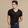 SuyaDream Men basic T shirt Natural Silk V neck Solid Short Sleeve Shirts White Black Grey Spring Summer Top 210722