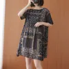 Women Cotton Linen Casual Dress New Arrival Summer Indie Folk Style Vintage Print Loose Female Knee-length Dresses S3775 210412