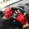 Fashion Non-slip Half Finger Gloves Summer Men Goatskin Motorcycle Leather Male Semi-Fingers Driving