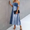 Summer fashion tie-dye sexy tube top halter female dress vestido Print A-Line Beach women boho long maxi 210508