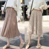 TIGENA Reversible Tulle Velvet Skirt Women Fashion Spring Elegant Polka Dot Long Skirt Female High Waist Pleated Midi Skirt 210331