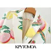 Kpytomoa女性のファッションダブルブレストフルーツプリントブレザーコートビンテージ長袖ポケット女性の上着シックトップ211019