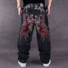 Мужские джинсы Top Rushed полоса Свободные хип-хоп джинсы мужчины напечатаны хип-хоп демин брюки брюки вышитые цветочные крылья 2111120