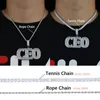 Chains High Quality Hip Hop Tennis Chain Men Jewelry 5A Cubic Zirconia Iced Out Bling Baguette CZ Letter CEO Zircon Pendant Necklace