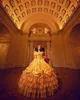 One pcs Gold Ball Gown Prom Dress Princess Banquet Off Shoulder Tiered Skirts Sweet 15 16 Quinceanera Evening Dresses Birthday Party Special Occasion Gowns