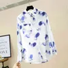 Frühling Herbst Damen Langarmshirt Eichhörnchen Tinte gebeizt weiß Chiffon Wild Small Fresh Top Bluse GD452 210506