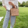 Mulheres verão palha rattan crossbody saco com punho curto-tecido mão-tecida bolsa de ombro e bolsas seaside férias