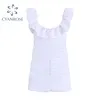 Ruffle Spliced Design Blanc Mini Robe Sans Manches Élégant Egirl Clubwear Mini Robes Streetwear Drapé Summer Tide Dames 210417