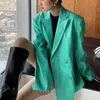 [EAM] femmes vert Pu cuir grande taille Blazer revers manches longues coupe ample veste mode printemps automne 1DD6438 21512