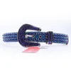 Cinture Cintura blu con diamanti Designer borchiato per uomo Moda Cinturini in pelle di serpente con strass