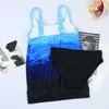 Tankini Mulheres Swimsuit Blue Gradient Dois Peças Swimsuit Sports Bikini Plus Size Swimwear Estado de banho Terno 3xL 210604