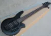 5 Strings 24 Frets Matte Black Electric Bass Guitar with Active Pickups,Moon Inlay,Can be customized