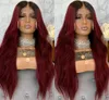 360 spets frontala långa kroppsvåg peruker svart ombre burgogne röd brasiliansk hår syntetisk front peruk för kvinnor