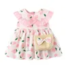 Toddler baby girls klänning med väska sommar barn peter pan krage jordgubbe print tjej casual dagliga klänningar 18 24 månader 3 4 år Q0716