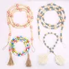 Candy Color Wood bead string Decor Pendant Creative hemp rope tassel beads Nordic countryside style home decoration