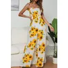 Women's Jumpsuits & Rompers KALENMOS Womens Jumpsuit Chic Boho Floral Printed Pleated Wrap Bow Straps Long High Waist Wide-leg Beach Vacatio