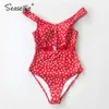 Seaselfie 빨간색 폴카 도트 벨트 여성 섹시한 수영복 모노 키니 수영복 여름 수영복 210712