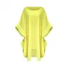 여성 드레스 화이트 쉬폰 슬래시 목 나비 슬리브 긴 느슨한 플러스 사이즈 여름 ES 노란색 XXL 210524