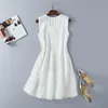 Spring Summer Fashion Dress Ladies Mesh Knitted Patchwork Sleeveless White Pink Tank Girls Sweater Slim Casual Dresses