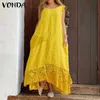 Women'Summer SundrVintage Lace Patchwork Asymmetric Party DR2021 Vonda Beach Dresses Bohemian Vestidos Plus Size Robe X0529