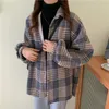Automne et hiver Style simple rangée multi-boutons chemise à carreaux ample épais confortable moelleux manteau femme mode femmes Blouses chemises