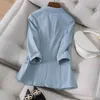 Hot Selling Blazers New Spring Summer Women's Jacket 2021 Chic OL Slim Blazer Femme Elegant Single Button Blue Black Office Suit X0721