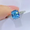 OEVAS 100 925 Sterling Silver 6575mm Aquamarine Wedding Rings For Women Sparkling High Carbon Diamond Party Fine Jewelry9160802