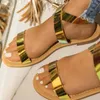 Сандалии женщины секвенированные ткань открытые пальцы перекрестные плоские женские летние туфли классические мода плюс размер пряжки ремешок дам обувь