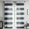 Rideau transparent café gris clair pour salon chambre cuisine maison décorative rayé Voile Semi Tulle sur fenêtres rideaux 211203