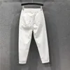 Printemps Été Femmes Pantalons de longueur de cheville Plus Taille Solide Coton Denim Lâche Sarouel Blanc Noir Taille élastique Jeans M-3XL D68 210616