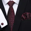 الأحمر التعادل الحرير المنسوجة الرجال التعادل ربطة العنق هانكي أزرار أكمام مجموعة فاخرة الرجال حزب كورباتاس مكتب gravatas