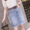Sommar Kvinnor Denim Mini Kjolar Fashion High Waist Koreanska Svart Skirt Blå Förpackning Höft Bottis Bottoms Plus Storlek B04012B 210421