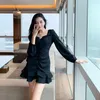 Casual Dresses 2021 Autumn Korean Slim Irregular Ruffle Dress Women Black Sexy Mini Female Vintage Elegant Party Night Gothic