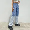 Ezgaga Kobiety Jeans Dye Dye Patchwork Wysoka Talia Szerokie Spodnie Nogi Moda Dżnobój Dżnowo Spodnie Wszystkie Dopasowanie Femme Pantalon Streetwear 210430