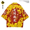 Ethnic Clothing Man Cardigan Haori Yukata Kimono och Pant Set Samurai Harajuku Chinese Style Red Print Streetwear Jacket1853