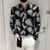 Camicie casual da uomo 2021 Autunno hawaiano per uomo Camicia sottile a maniche lunghe Festa sociale Abbigliamento da smoking Streetwear Chemise Homme