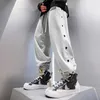 패션 streetwear 캐주얼 스웨트 남자 사이드 버튼 Clousre 디자이너 힙합 조깅 넓은 다리 바지 바지 농구 바지