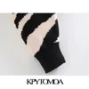 Moda donna Zebra Print Ruffled Cropped Cardigan lavorato a maglia Maglione Vintage manica lunga Capispalla femminile Chic Top 210416
