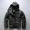 Men's Leather & Faux AVIREX Fashion Winter Down Solid Real Genuine Jacket Men Black Cowskin Hooded Thick Coat Casual Clothing